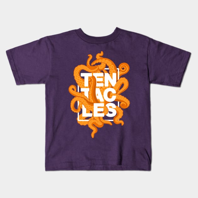 Tentacles – Pumpkin orange (white-out) Kids T-Shirt by andrew_kelly_uk@yahoo.co.uk